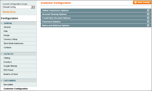 Time for action: Configuring customer account options