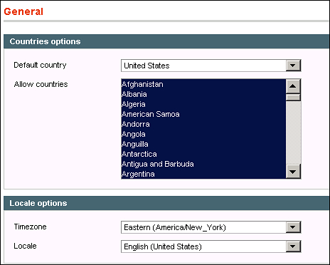 The General configuration page