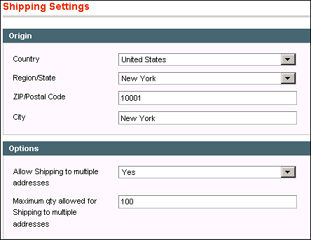 Set the shipping origin and multiple address options