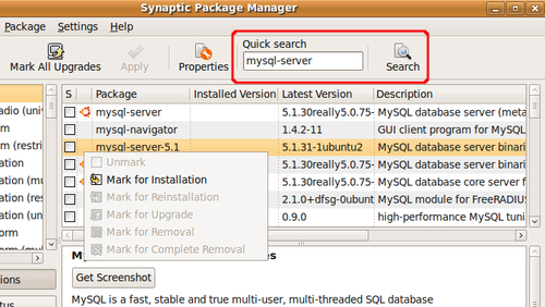 Time for action—installing MySQL on Ubuntu