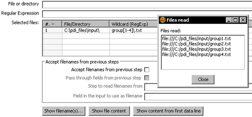 Time for action reading all your files at a time using a single Text file input step and regular expressionsdata, readingmultiple files, reading at once