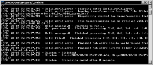 Time for action—executing the hello world job from a terminal window
