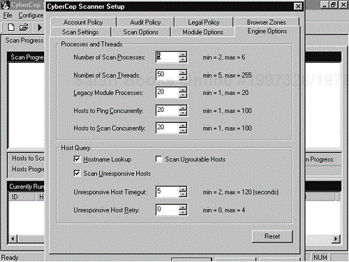 CyberCop Scanner Engine Options screen