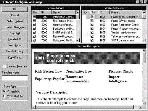 CyberCop Module Configuration screen