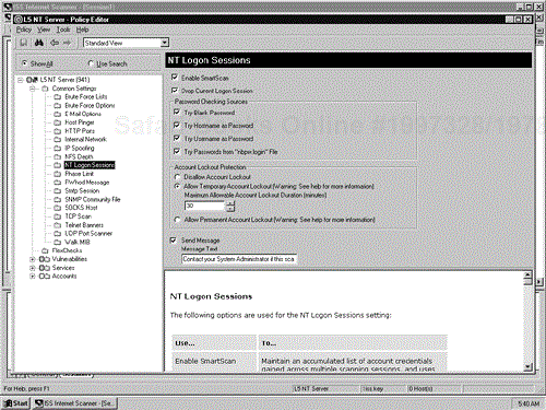 Internet Scanner options under NT Logon Sessions