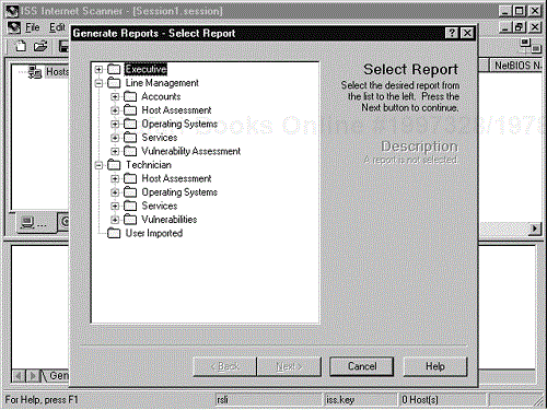 Internet Scanner Generate Reports screen