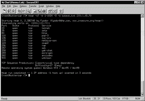 Sample results from an Nmap TCP scan