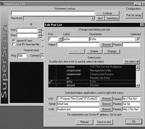 Port list setup in SuperScan