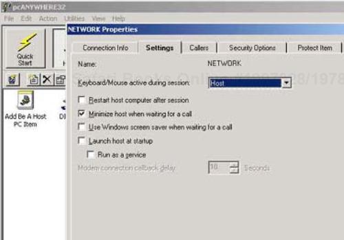 pcAnywhere Settings screen