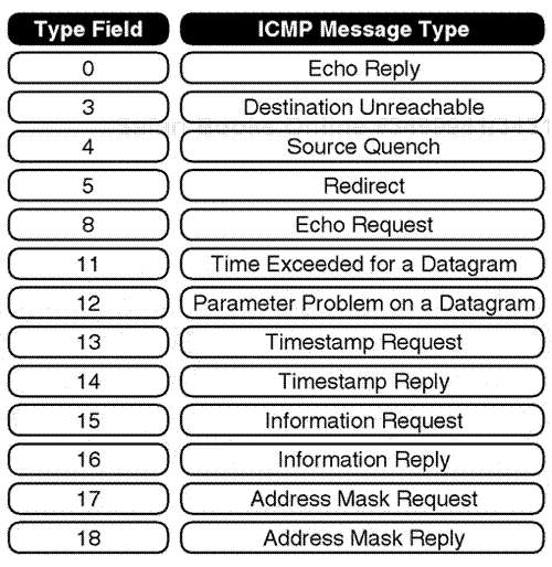 The ICMP message type fields.