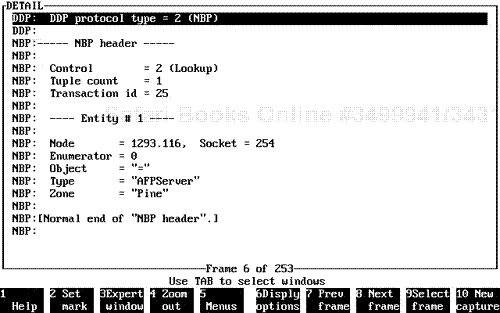 An example of an AppleTalk protocol trace.