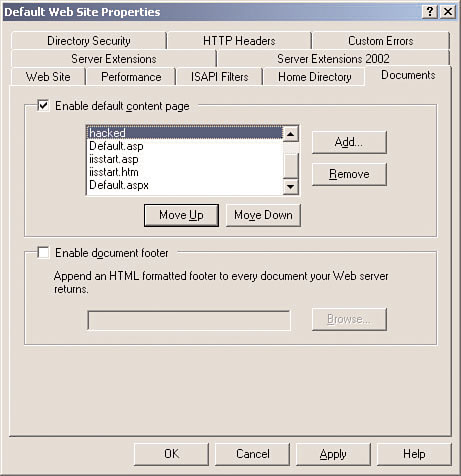 Configuring chosen HTML as the default Web page