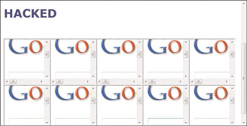 Inline frames generated in HTML via Internet Explorer. Notice that there are ten instances of Google loaded.