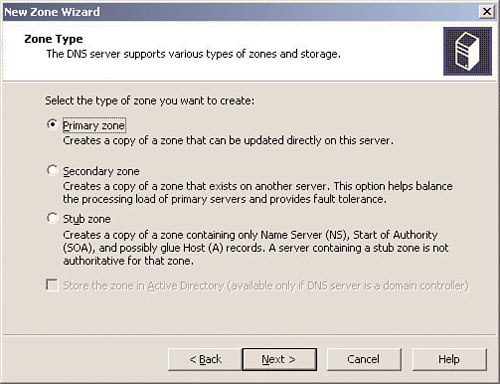 Selecting Primary Zone as the zone type