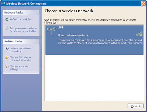 Unsecured wireless network connection