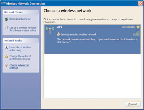Secure wireless network connection with broadcast ESSID