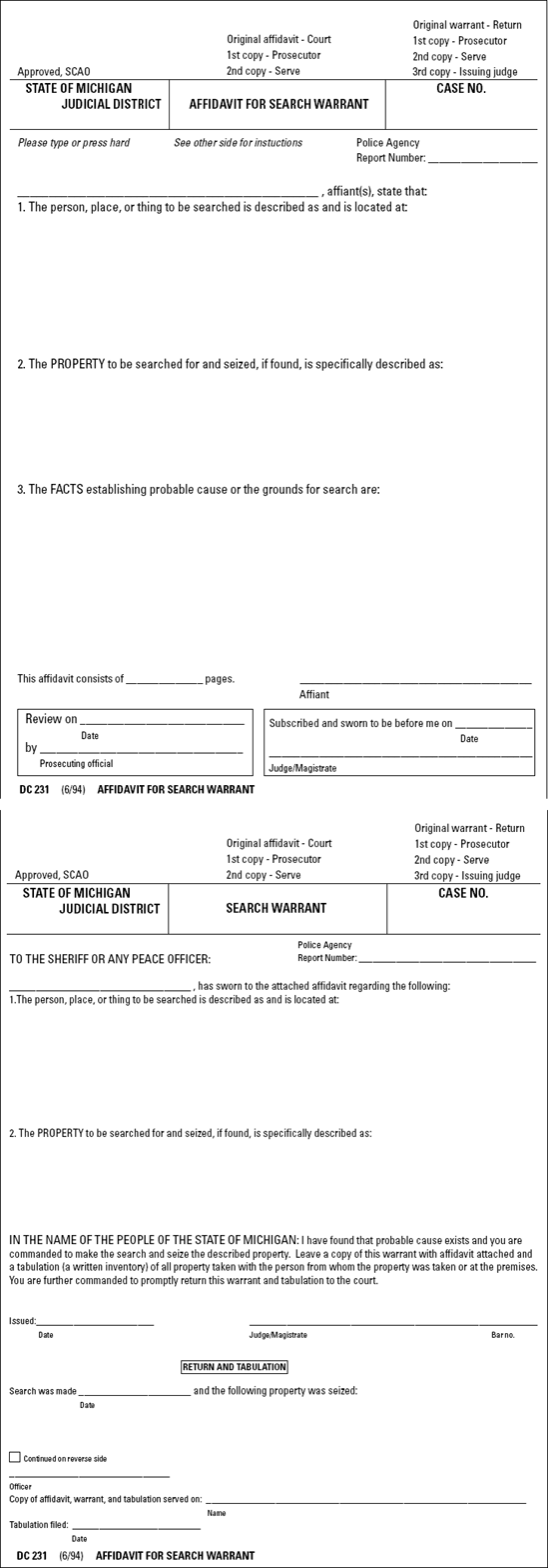 This example of an affidavit for a warrant to search identifies the reasons and scope of a search warrant.