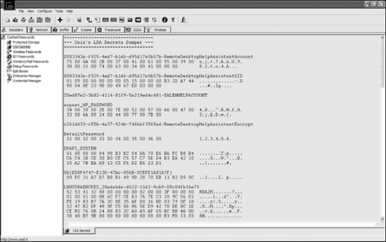 Cain's Secrets Dumper reveals passwords.