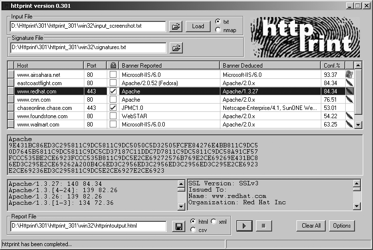 httprint used to fingerprint multiple web servers