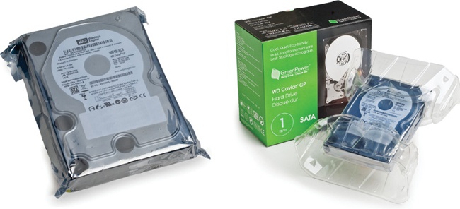When you buy an OEM drive, it comes in minimal packaging (left), which may subject the drive to damage from physical impact. Retail packaging (right) is designed to protect the drive in shipping.