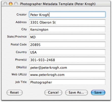The Photographer information template.