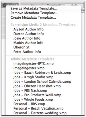 Click the pencil icon at the top of the Info panel to create or apply metadata templates.