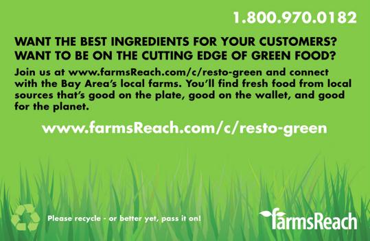 A postcard for FarmsReach.com to be distributed offline includes a custom URL used to tie the marketing message to an online outcome