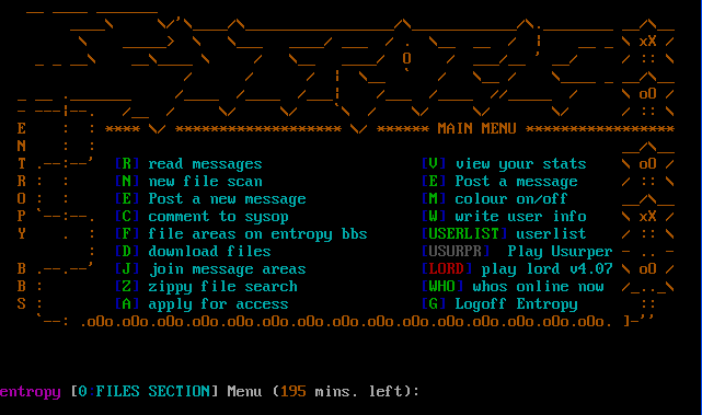 The main menu of a BBS, yesterday’s equivalent of index.html