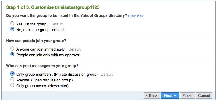 Configuring a Yahoo! group’s privacy settings