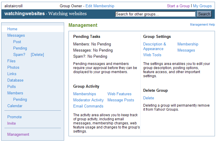 Administrative controls in a Yahoo! group