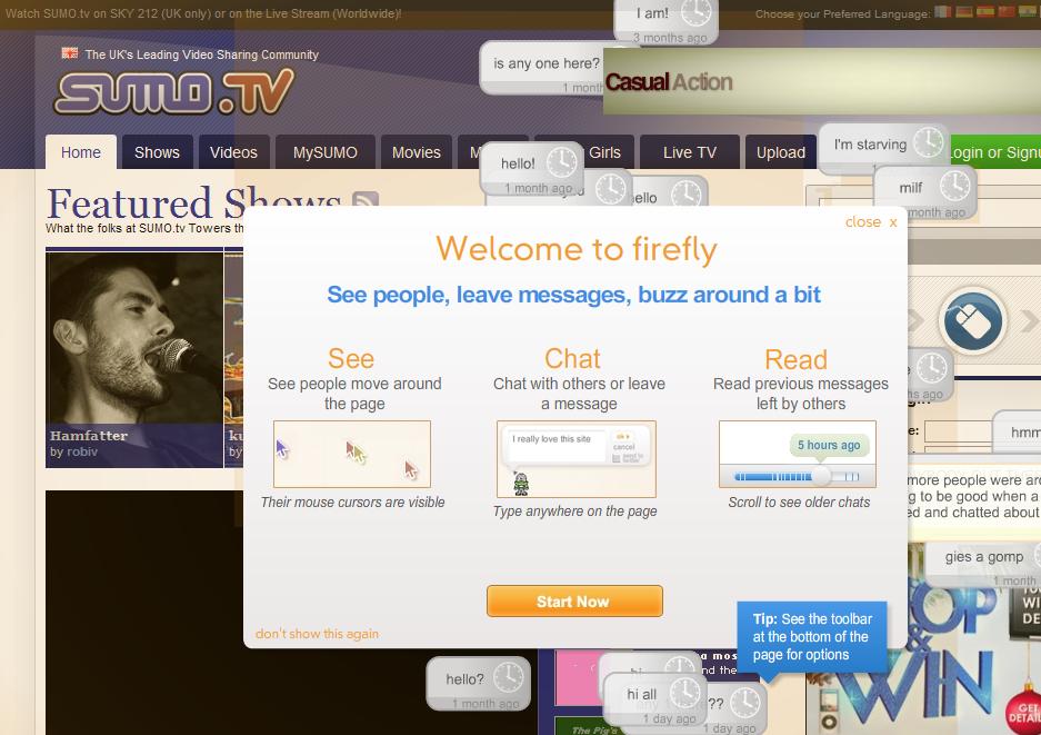 Firefly puts a chat page atop your website, where you can see what visitors are saying