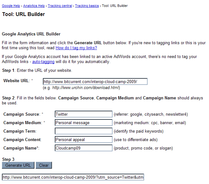 Using Google Analytics’ URL Builder tool to generate a unique URL for the message