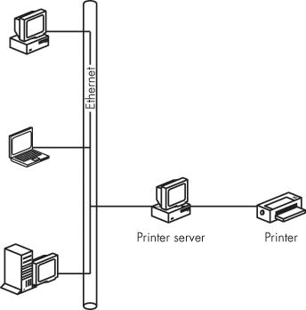 A printer server can be either a computer with a printer connected to it or a dedicated printer server.