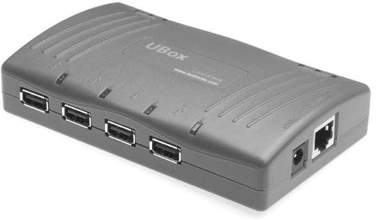 The Lantronix UBox connects external disk drives and other USB devices directly to your network.
