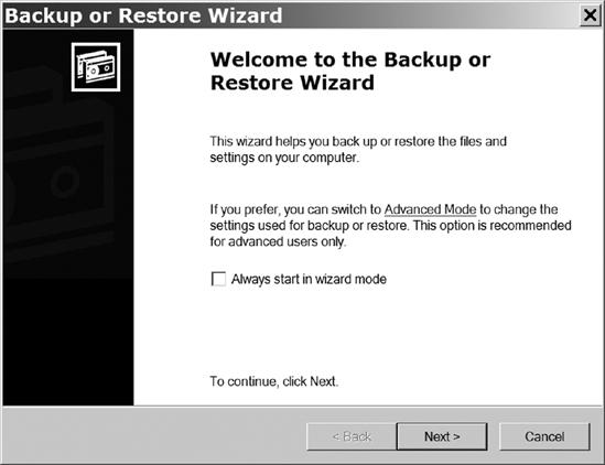 Use the Windows Backup or Restore Wizard to create backup copies of your files.