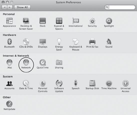 Use the System Preferences window to set up your network connection.