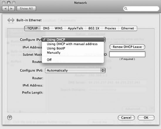 Use the Configure IPv4 drop-down menu to enable or disable DHCP on this computer.