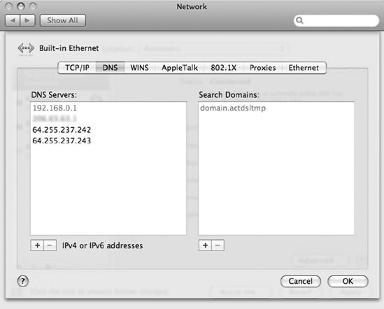 Enter the addresses of your ISP's DNS servers in the DNS window.