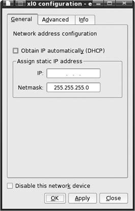 The KDE configuration window for each network adapter includes settings for DHCP, IP address, and the subnet mask (Netmask).