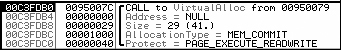 Stack window at the start of VirtualAlloc