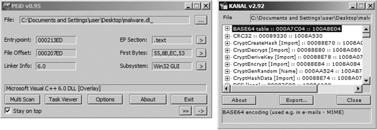 PEiD and Krypto ANALyzer (KANAL) output