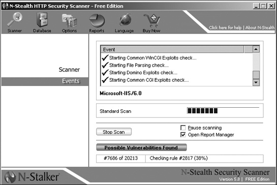 The N-Stealth port scanner has identified that this particular target computer is running Microsoft IIS, version 6.0.