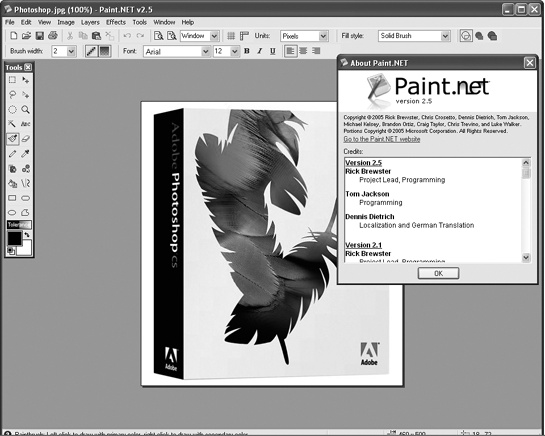 The free Paint.NET program looks and acts like the more expensive Photoshop program.