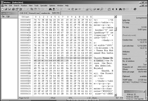 A hex editor can display the hidden contents of any disk sector or file.
