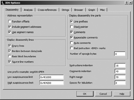 Disassembly line display options