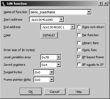 Function editing dialog