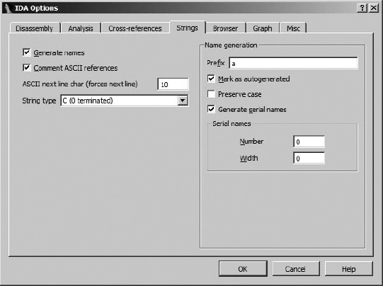 IDA Strings options