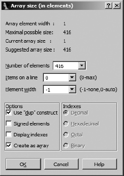 Array-creation dialog