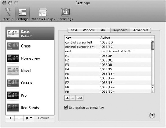 Mac OS X Terminal keyboard settings dialog