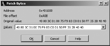 The Patch Bytes dialog
